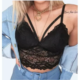 Cropped Top Blusa Feminina Sutiã Renda Strappy Tiras Bojo