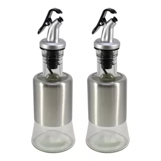 2 Garrafas Vidro Aço Inox Azeite Vinagre Tampa Pequeno 200ml