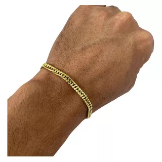 Pulseira Masculina Grumet Duplo 4mm Moeda Antiga Comprimento 21 Cm Cor Dourado