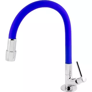 Torneira Flexível Cozinha Mesa 5/8 2 Jatos Azul C-61 Acabamento Silicone Flexivel