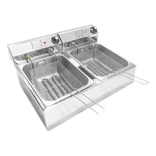 Fritadeira Industrial 2 Cubas 10 L Óleo Aço Inox 6000w Cor Prateado 220v