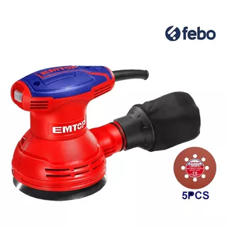 Lijadora Roto Orbital 320 Watts 125 Mm + 5 Lijas - Emtop Color Rojo Frecuencia 50