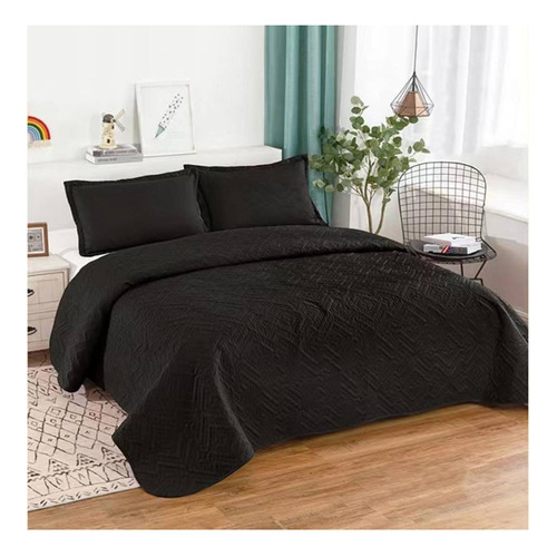 Cubrecama Quilt De Verano 2 Plazas Lisos Color Negro