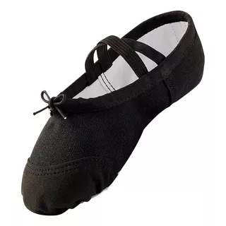 Zapatillas Media Punta Lona Y Gamuza Ballet Niña Negro 7702