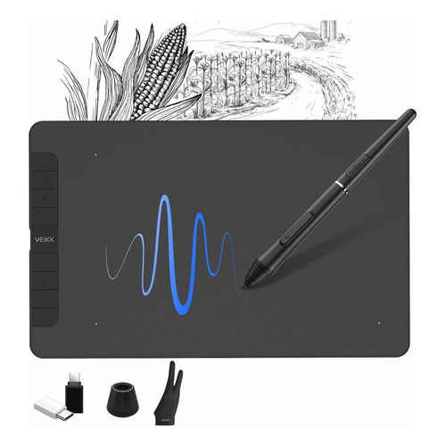 Tableta Gráfica Veikk Vk1060 Pen Tablet Con 8 Teclas De Acce