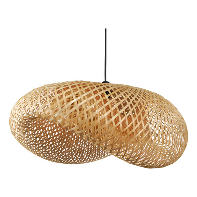 Colgante Deco Moderno De Bambu 80x60 Natural Apto Led E27 Natural/ Cable Negro