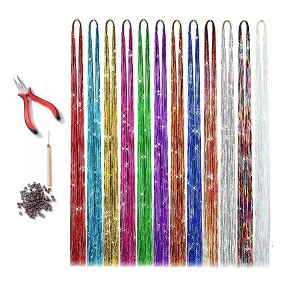 Kit De Extension De Cabello Con Brillos 120cm 12 Colores