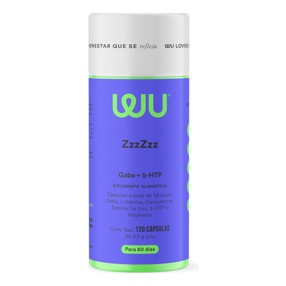 Zzzzzz | Suplemento Para Dormir/descansar, Gaba + 5 Htp | Wu |120 Capsulas Sin sabor