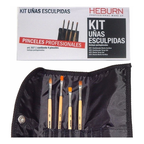 Kit Heburn Pinceles Uñas Esculpidas Con Estuche Guardar 507 