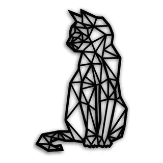 Cuadro Decorativo Gato Geométrico En Mdf 3mm 28,5cm X 18,5cm