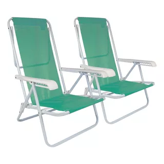 Reposera Sillón X 2 Playa Camping 8 Pos Acero Mor Ct Color Verde