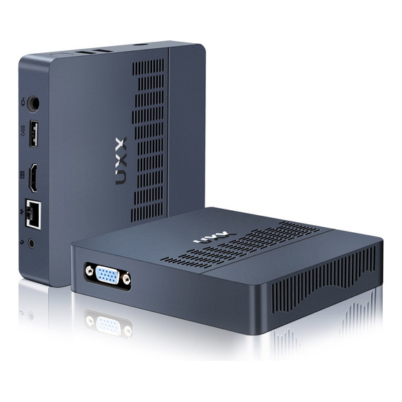 Mini PC UXX X20 con Win 10Pro Soporte 512GB M.2 SSD Expansión.Celeron N3350 PC Sobremesa 64GB,Ordenador de Sobremesa 4K UHD Doble Pantalla,BT,2.4/5G WiFi,USB 3.0,HD,VGA,LAN-With ratón silencioso(Azul)