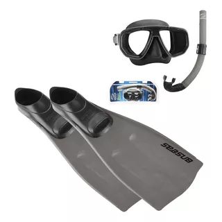 Kit Mergulho Completo Máscara Snorkel Nadadeira Pé De Pato Seasub - Vidros Temperados Intercambiáveis Cor Titânio | 41/43