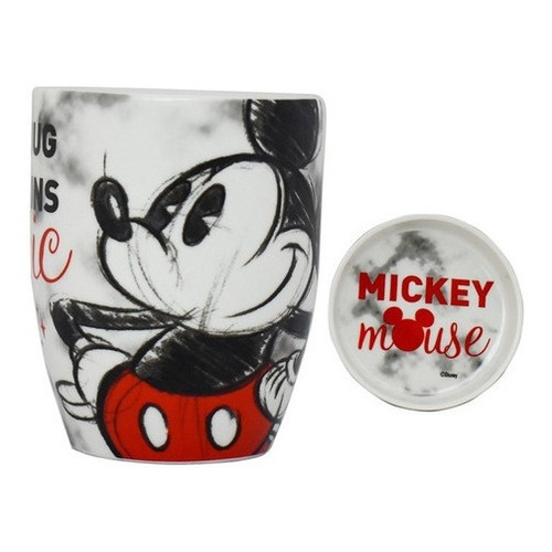 Taza Cafe Ceramica Disney Mickey Minnie Mouse C/tapa 385ml