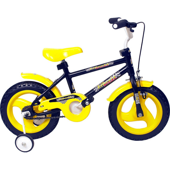 Bicicleta paseo infantil Liberty 017 R12 color negro/amarillo con ruedas de entrenamiento  