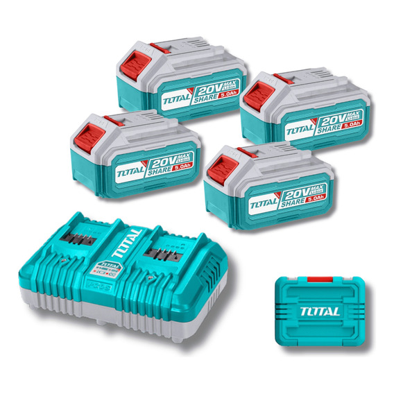 Pack De 4 Baterias 20v 5ah + Cargador Rapido Y Maletin Total
