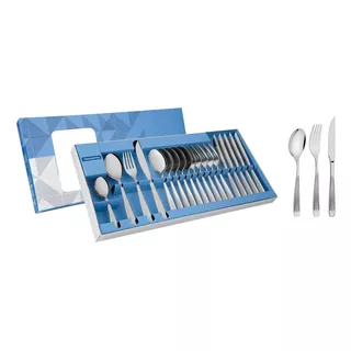 Juego Cubiertos Tramontina Acero Inox Cuchillos Asado 24 Pzs Color Plateado