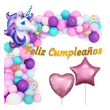 Set Globos Feliz Cumpleaños N16 Unicornio+cartel 108p El Rey