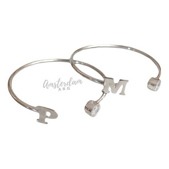 Pulsera  Esclava De Plata  Inicial Con Cubic   Amsterdamarg