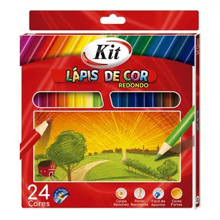 Lápis De Cor Inteiro 24 Cores Kit