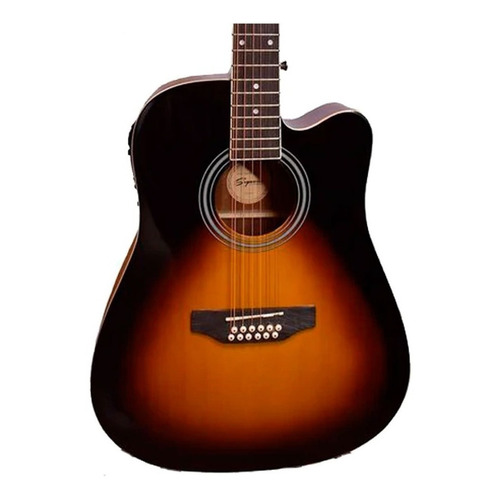 Guitarra Electroacustica Texana Segovia Sunburst Sgc12sb Color Sombreado Material del diapasón Arce Orientación de la mano Diestro