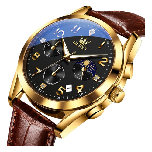 Relojes De Negocios Olevs Luminous Chronograph Color Del Fondo Dorado/negro