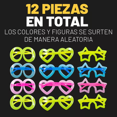 12 Lentes Plástico Carnaval Disfraz Fiesta Batucada Party