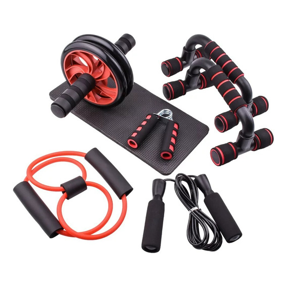 Kit Rodillo Abdominal Barras Push-up Cuerda Ejercitador Mano