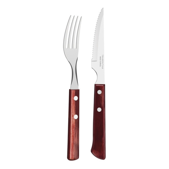 Cubierto Tramontina Polywood Asado Cuchillo Tenedor X24 Pzs.