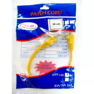 Patch Cord Utp Rj45 30 Centímetros Cat 5e Quest Certificado