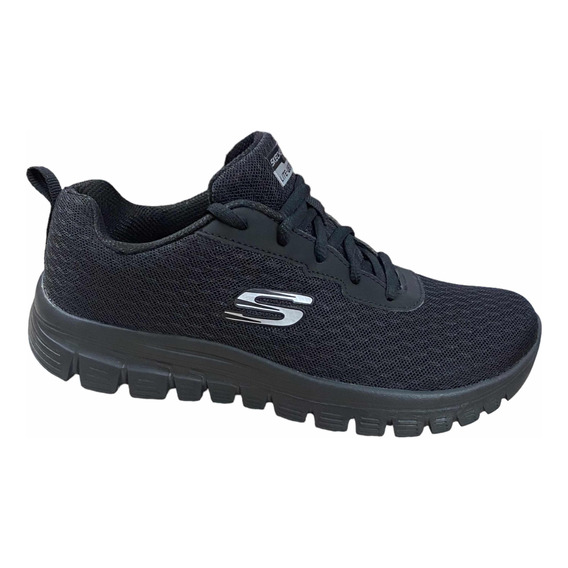 Tenis Skechers Dama Mujer Negro Blanco Memory Foam Ligero