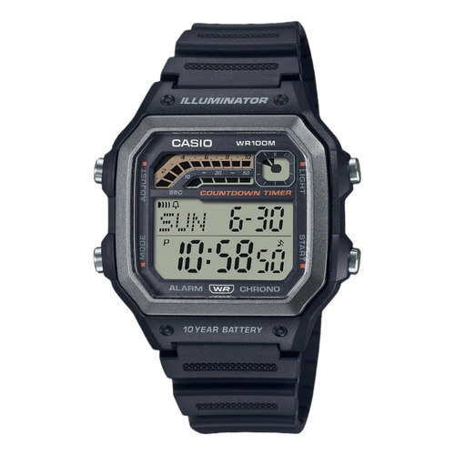 Reloj Casio Digital Ws1600 Plástico Negro Fondo Gris Oscuro