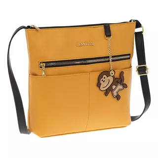 Bolsa Jennyfer Crossbody Ultra Ligera Bolso Dama Mujer 9558 Acabado De Los Herrajes Brillante Color Amarillo Color De La Correa De Hombro Negro