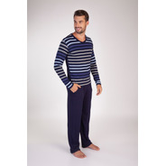 Pijama Listrado Longo Masculino Viscolycra - Ref. 8172