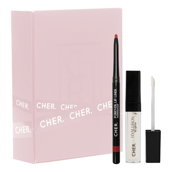 Set Hyaluron Lip Gloss Cher + Delineador De Labios Acabado Brillante Color Labial Off White Y Delineador Malbec