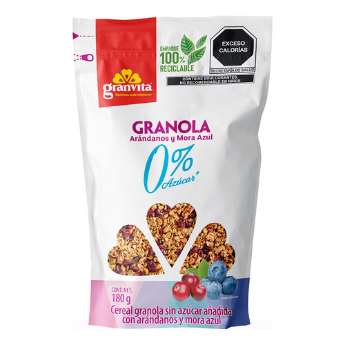 Granola Granvita 0% azúcar Arándanos y mora azul en bolsa 180 g