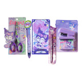 Kit Papelaria Fofa 5 Itens Jk Colegial Sanrio Kuromi