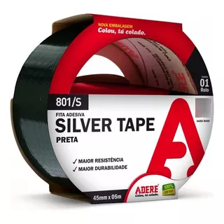 Fita Adesiva Silver Tape Preta 45mm X 5m Adere