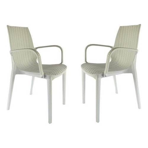 Silla Plastica Apilable Simil Rattan Diseño Melodi Pack 2 Color Blanco