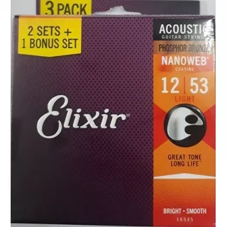 Kit 3 Encordoamentos Elixir Violão Aço 012 Phosphor Br 16545