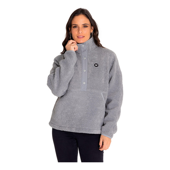 Polar Mujer Sherpa Fleece Snap Front Pullover Gris Cat