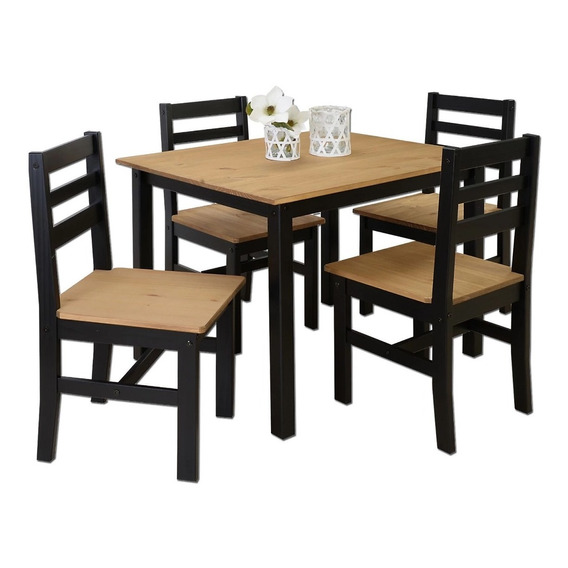 Juego De Comedor 4 Sillas - Madera Maciza - Lcm