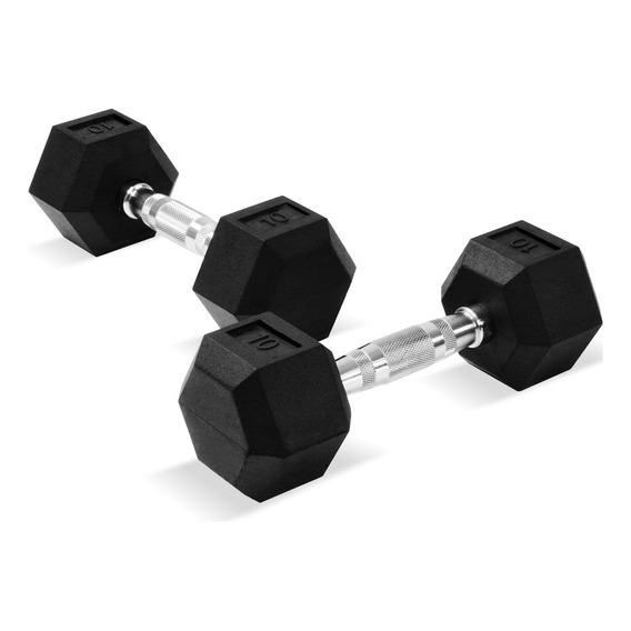 Set 2 Mancuernas Hexagonales 10 Lb C/u 4.5 Kg Pesas Fitness Color Negro