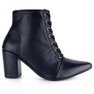 Bota Coturno Feminina Salto Bloco Bico Fino Cano Curto Luxo