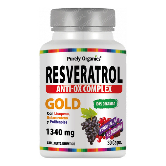 Purely organics Resveratrol Anti-ox Complex Gold | 30 Caps | Antioxidante Sabor Sin sabor