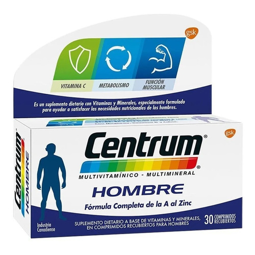 Centrum Hombre Multivotaminico/Multimineral de la A al Zinc x 30 Comprimidos