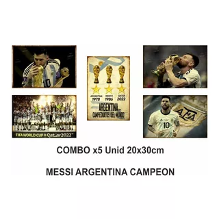 Combo Full Chapa Vintage Retro Argentina Campeón Messi X5