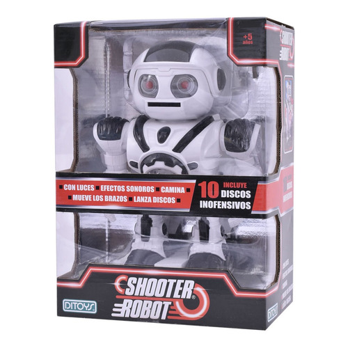 Shooter Robot Con Luz Lanza Discos Ditoys 2204 Color Blanco