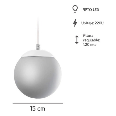 Colgante 1 Luz Globo Opal 15cm Deco Apto Led E-27 Blanco