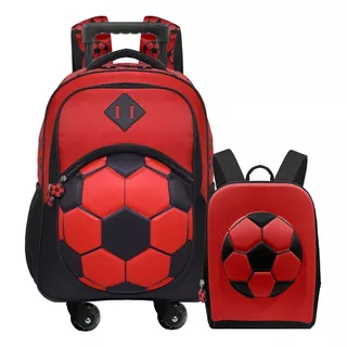 Kit Mochila Escolar Infantil Futebol Bolsa Com Rodinhas 360º